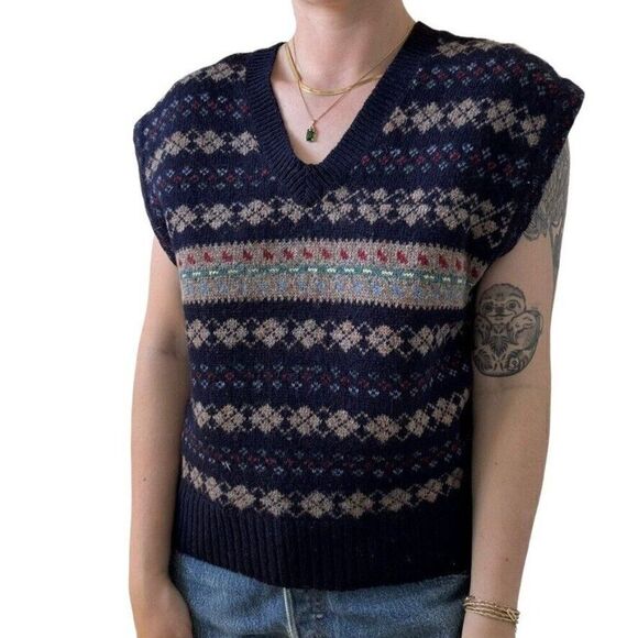 Vintage 1990s Womens The Villager Shetland Wool Preppy V Neck Sweater Vest Sz L - Picture 3 of 8